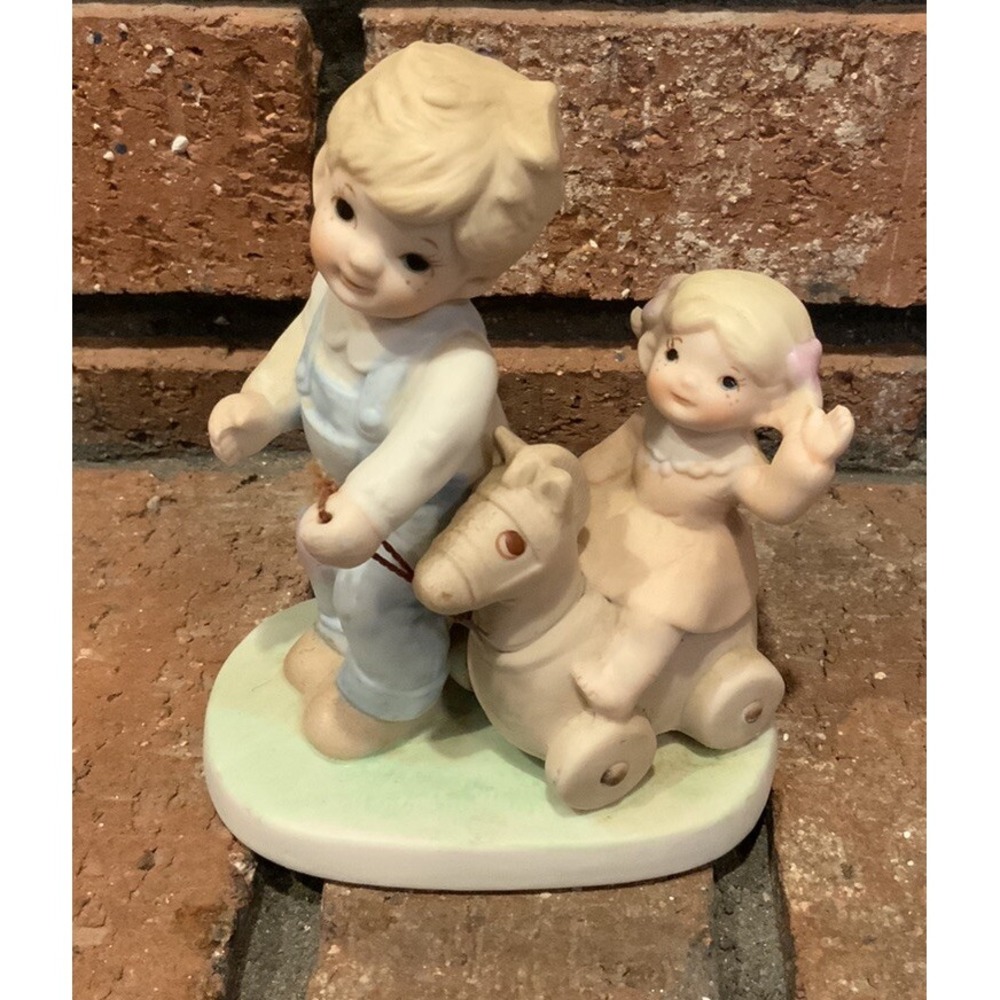 Vintage‎ Homco Boy Girl Rocking Horse Ceramic Figurine #1450 4.5" Tall